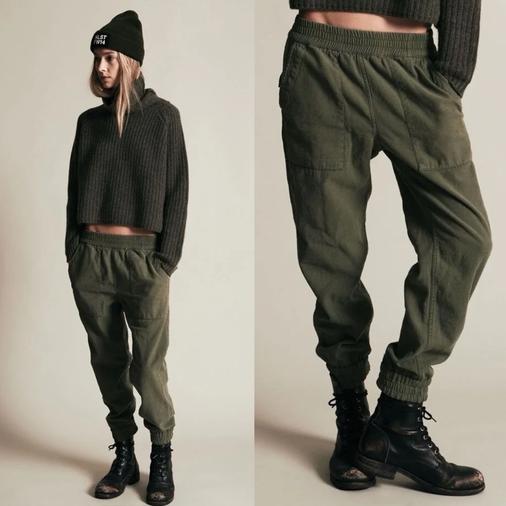 NLST Army Flap Pocket Utility Jogger Pants Green Military Casual.  L13